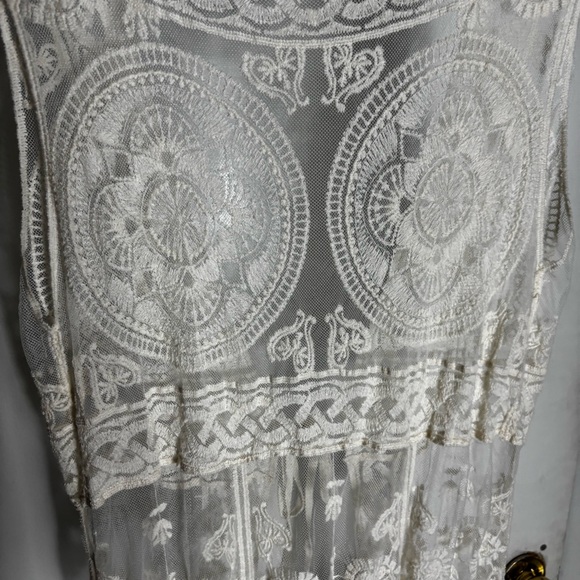 Rebellion cream embroidered mesh sleeveless tie front boho duster mermaidcore - Picture 6 of 10